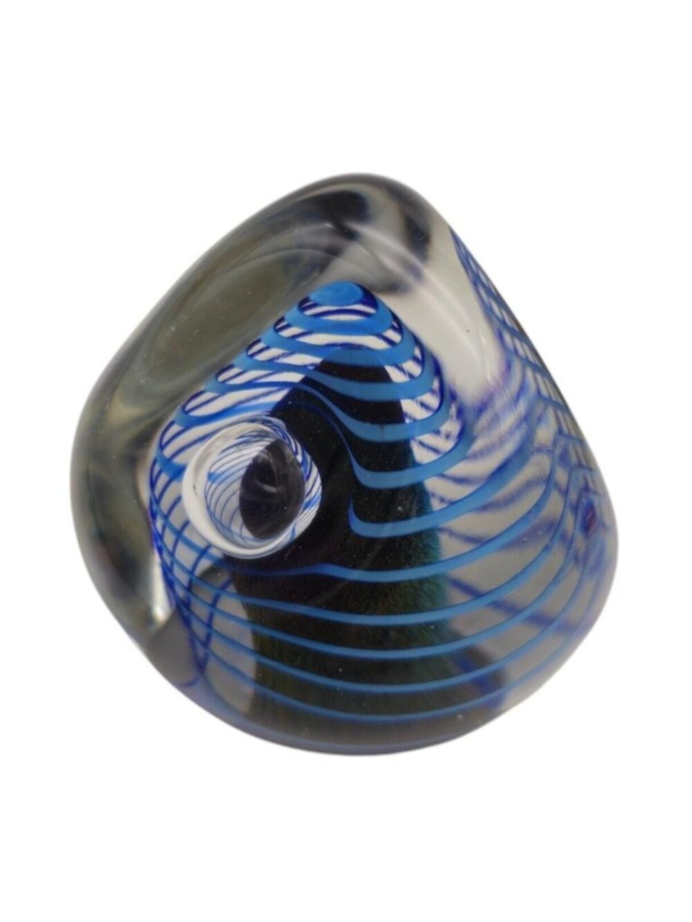 Robert Eickholt Signed 1989 Paperweight 3" Blue Chasm Swirl Vintage Art Glass